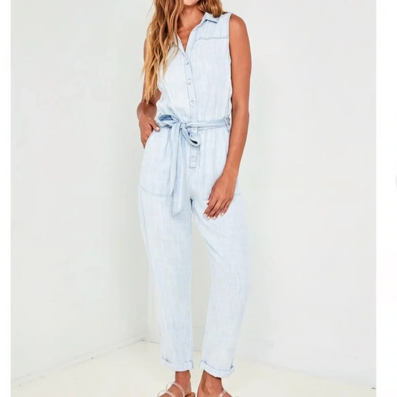Bella Dahl Pants - Bella Dahl New Button Front Belted Tencel Jumpsuit Salt Spray Wash Size Small